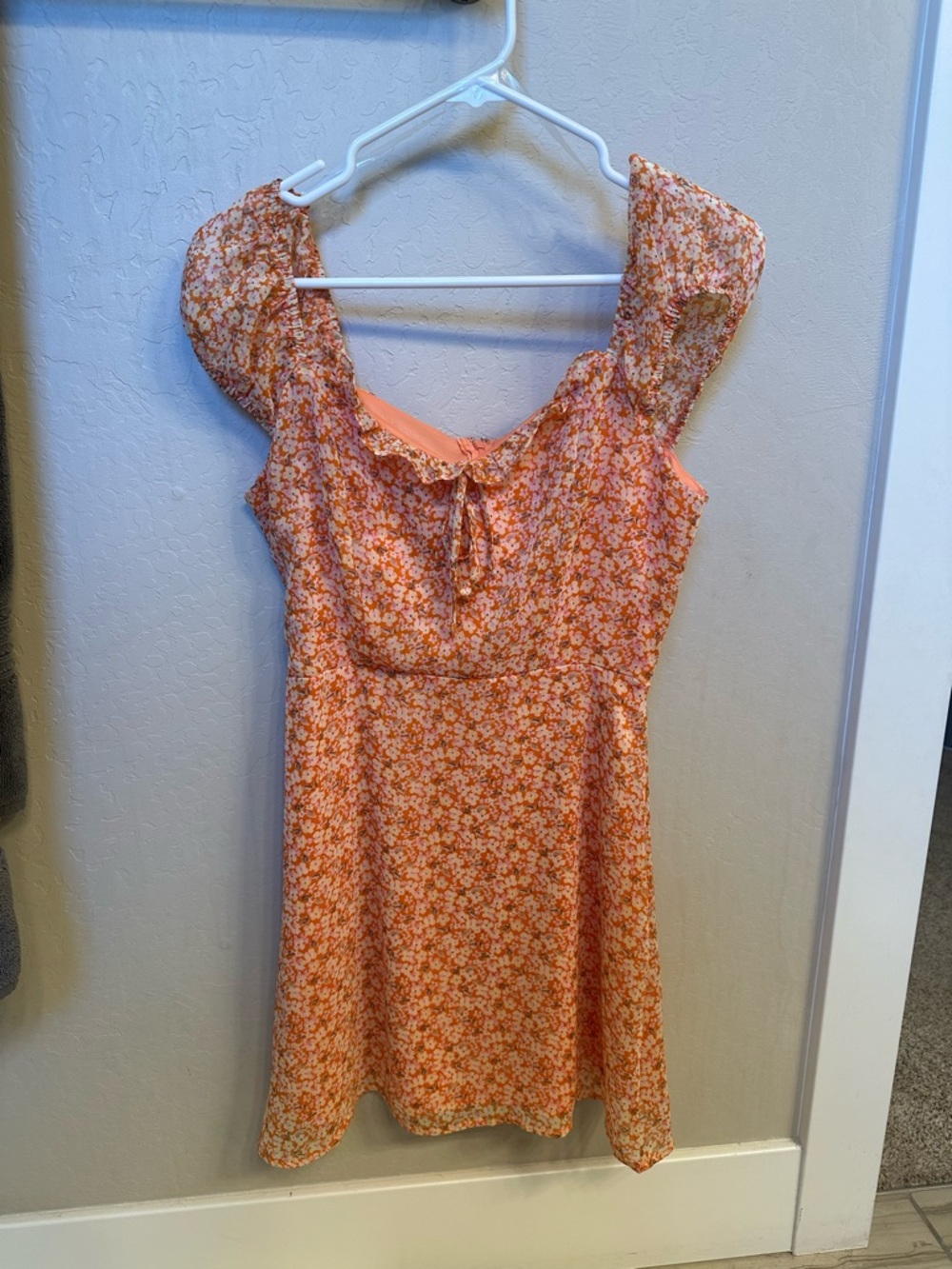Lush Orange and Cream Floral V-Neck Dress